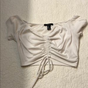 Forever 21 white ruched drawstring crop top